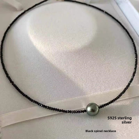 925 Silver Black Spinel Necklace Women's Pearl  Jewelry