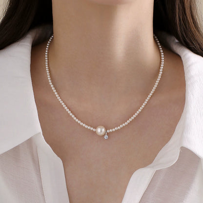 Pearl Necklace Ladies Single Pearl Flash Diamond Pendant S925 Sterling Silver