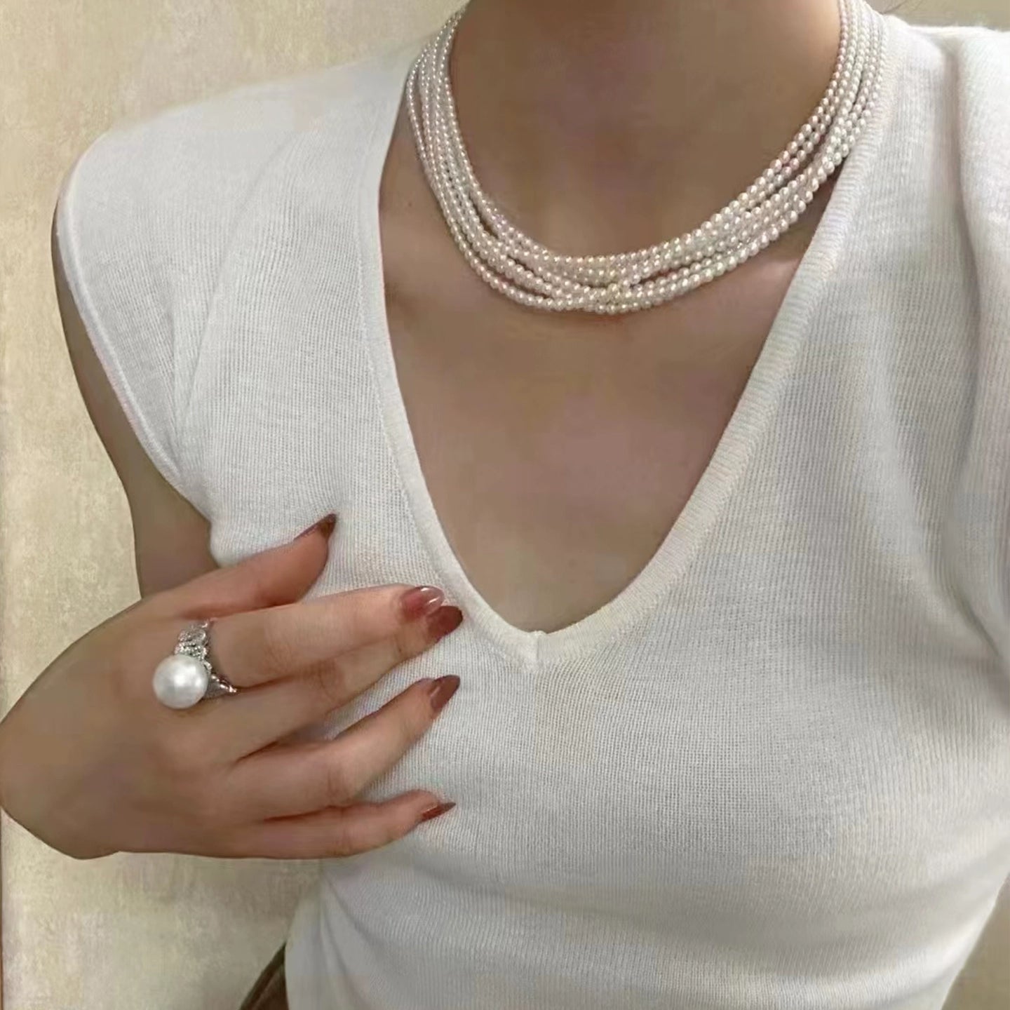 Twist Multi-layer Wrap  3mm Small Rice Pearl Necklace Ladies Princess Chain French Clavicle New