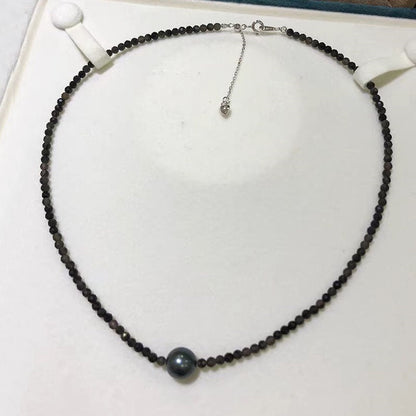 925 Silver Black Spinel Necklace Women's Pearl  Jewelry