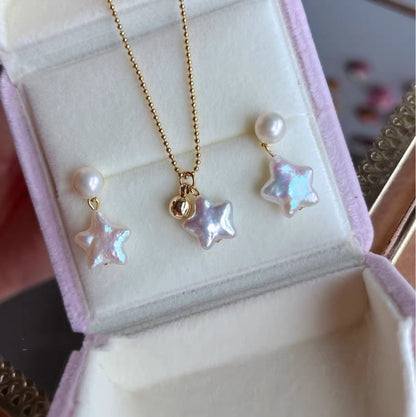 Natural Baroque Five-pointed Star Baroque Pearl Necklace Design Sense Earrings Unique