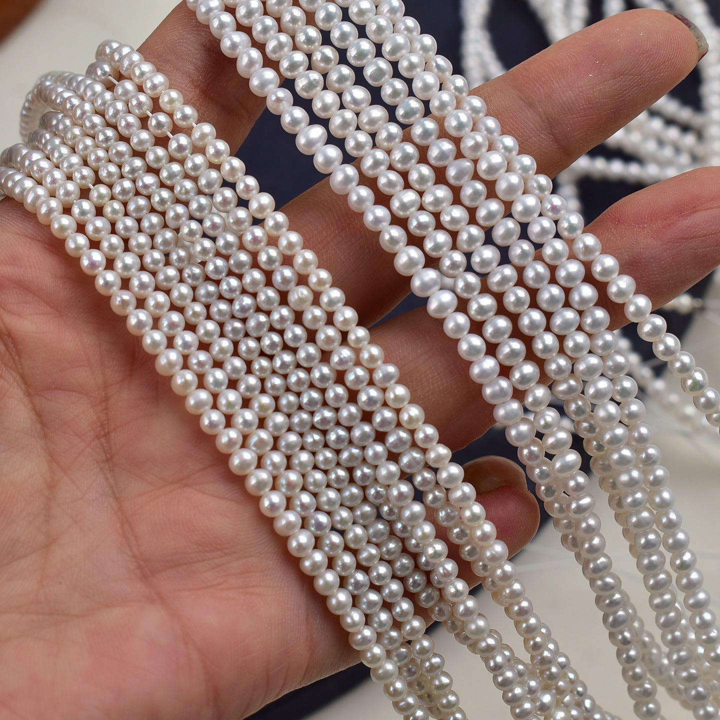 1118 natural freshwater pearl 3-4mm near round necklace work in progress DIY round pearl loose bead jewelry accessories wholesale