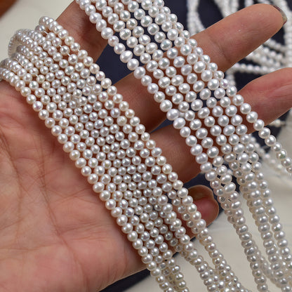 1118 natural freshwater pearl 3-4mm near round necklace work in progress DIY round pearl loose bead jewelry accessories wholesale