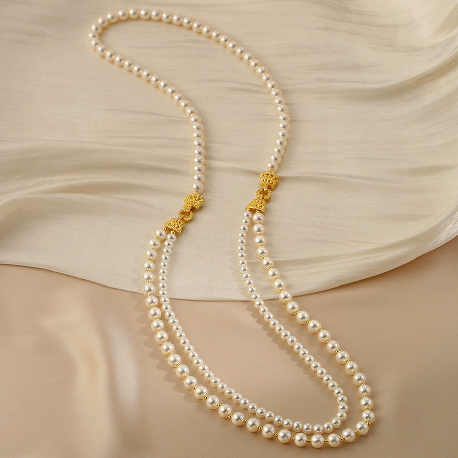 Shi's pearl necklace, women's French double-layer one, wear more long sweater chains