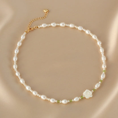 Natural freshwater pearl necklace female niche exquisite elegant camellia neck chain temperament simple collarbone chain