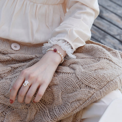 Natural freshwater pearl bracelet female pigeon blood red strawberry crystal bracelet 14k bag gold jewelry female gift wholesale