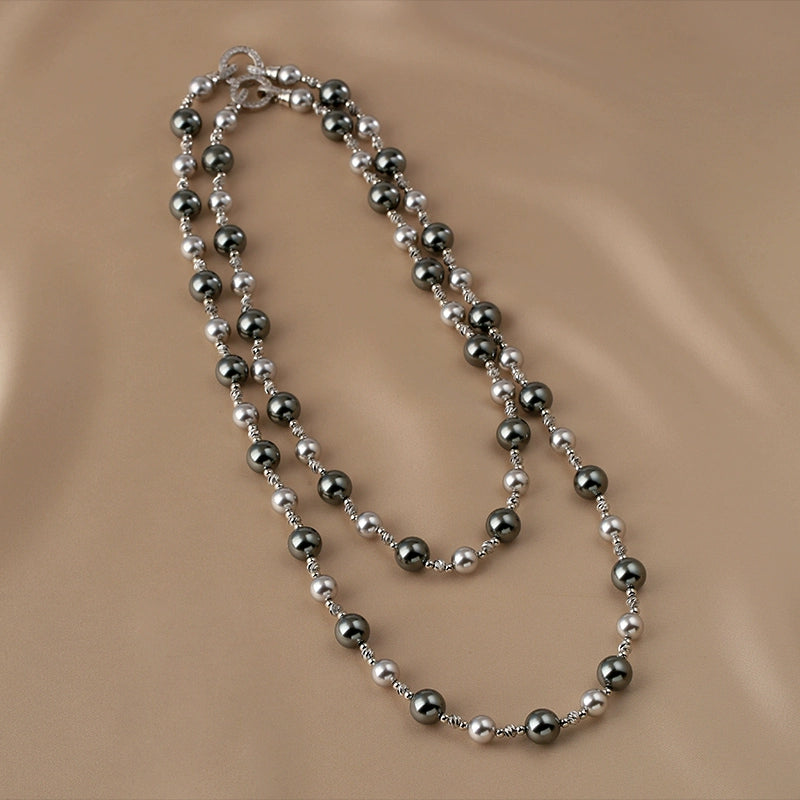 Zhenduo hemp mixed color  pearl necklace women's autumn and winter new sweater chain personalized stacking