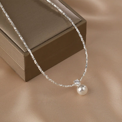 S925 Silver  Zhengyuan Single Pearl Pendant Necklace Ladies Exquisite Flash Diamond