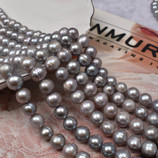 1198 8-9Mm Grey Loose Beads Near Round Threaded Beads Natural Freshwater Pearl Necklace DIY
