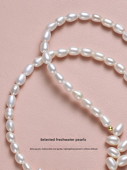 Pearl necklace 2025 new popular natural freshwater rice grain beads wheat ears Princess Diana beaded sweater chain chain chain