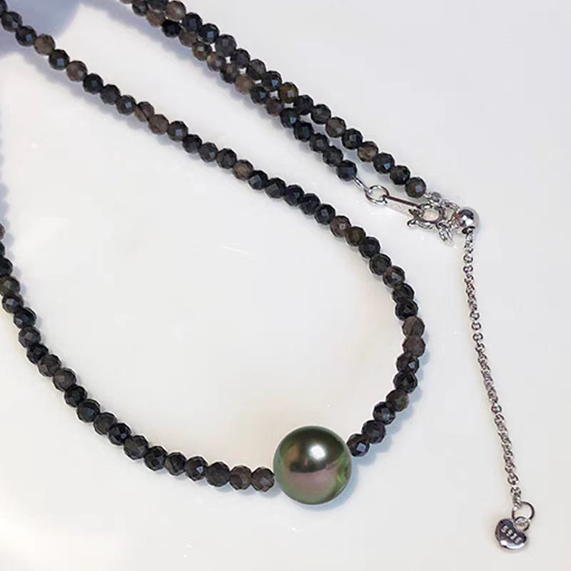 925 Silver Black Spinel Necklace Women's Pearl  Jewelry