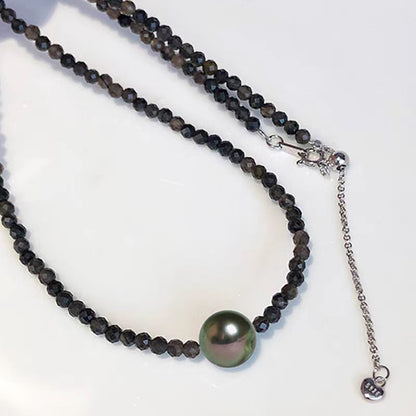 925 Silver Black Spinel Necklace Women's Pearl  Jewelry