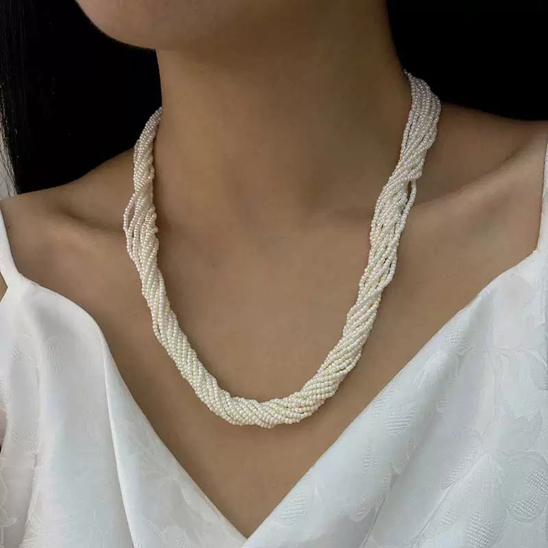 French retro multi-layer winding small beads sweater chain personalized atmosphere necklace new explosion