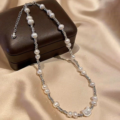 Natural Pearl Necklace Women's Delicate Fritillary Kitten Beaded Design