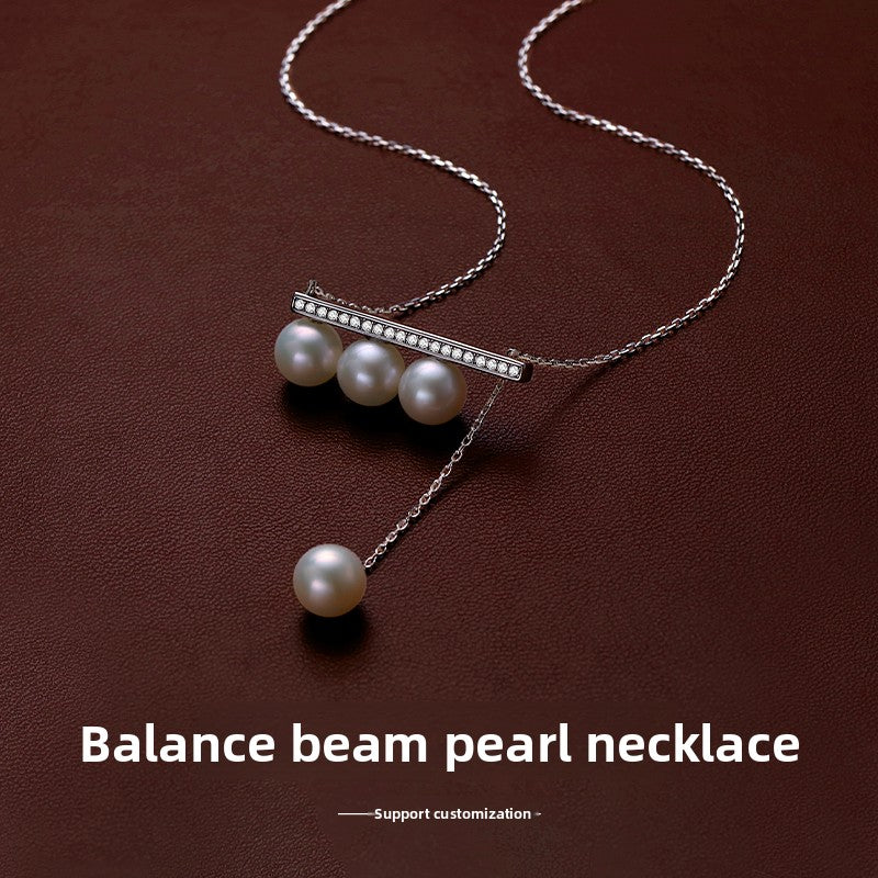 Balance Beam Pearl Necklace Ladies Natural Freshwater 925 Silver True Pearl Pendant Single Pendant