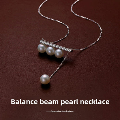 Balance Beam Pearl Necklace Ladies Natural Freshwater 925 Silver True Pearl Pendant Single Pendant