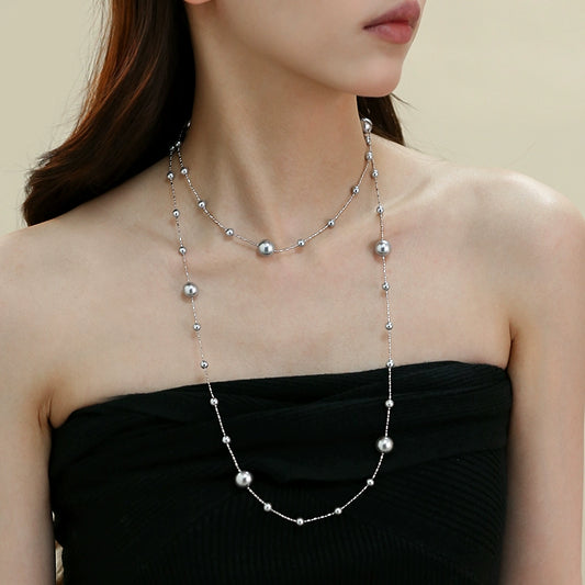 Real much hemp gray  pearl necklace women's French gypsy beaded long sweater chain