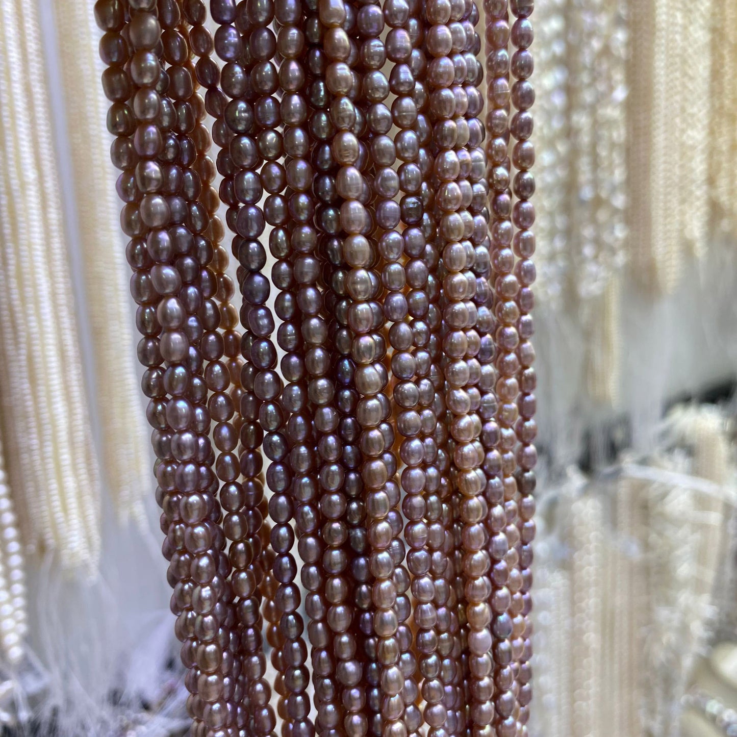 1056 Natural Freshwater Pearl 3-4mm Purple Rice Beads