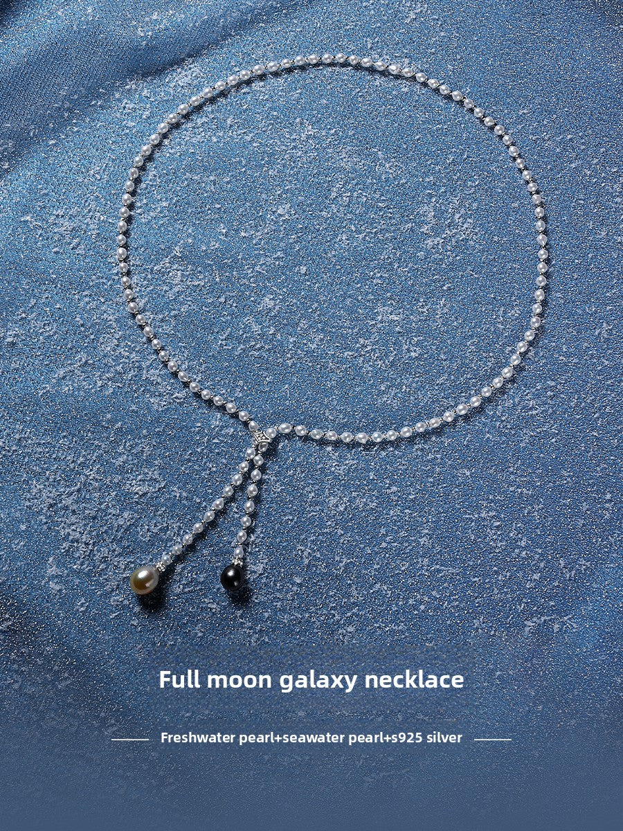 Natural Freshwater Pearl Freshwater Rice Grain Sweater Chain Ladies Strong Gold Tahitian Black Pearl Necklace