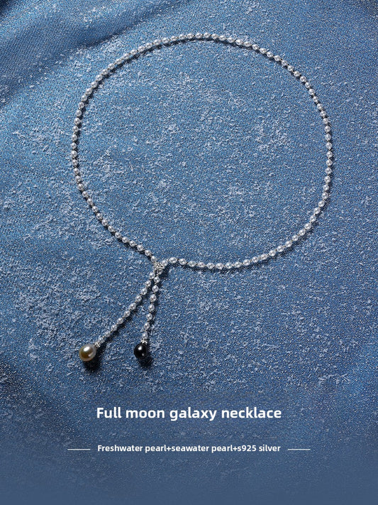 Natural Freshwater Pearl Freshwater Rice Grain Sweater Chain Ladies Strong Gold Tahitian Black Pearl Necklace