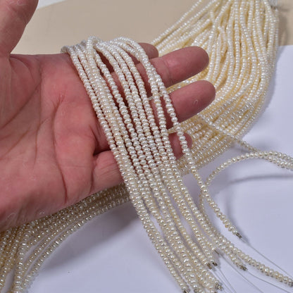 1210 Cost-effective 3-4mm white natural freshwater pearl flat beads necklace DIY jewelry material