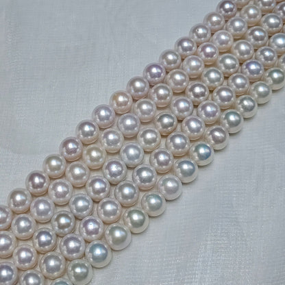 Freshwater pearl 10-11mm round high bright rich color finished necklace sterling silver buckle large point simple wind