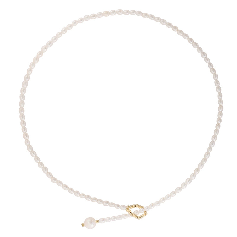 Freshwater pearl neck chain women's 14k gold bag retro simple style Internet celebrity short millet beads fairy super fairy collarbone chain