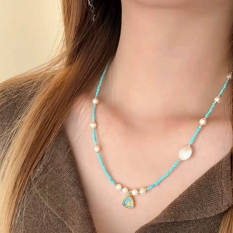 Natural Pearl Necklace Women's New Chinese Turquoise Exquisite Pendant