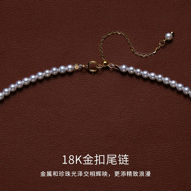 Necklace Ladies Positive Round Extremely Strong Light High-grade Natural Freshwater Baby Pearl Full Bead Chain