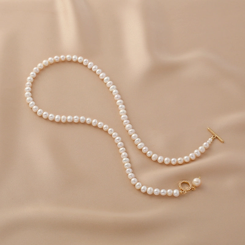 Natural freshwater pearl sweater chain necklace women's design sense 14K gold
