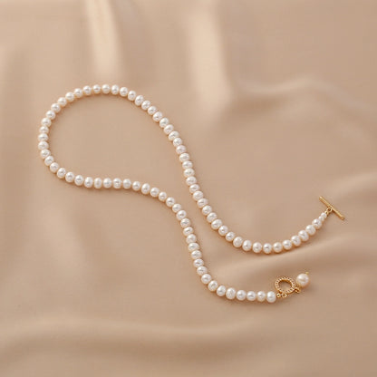 Natural freshwater pearl sweater chain necklace women's design sense 14K gold