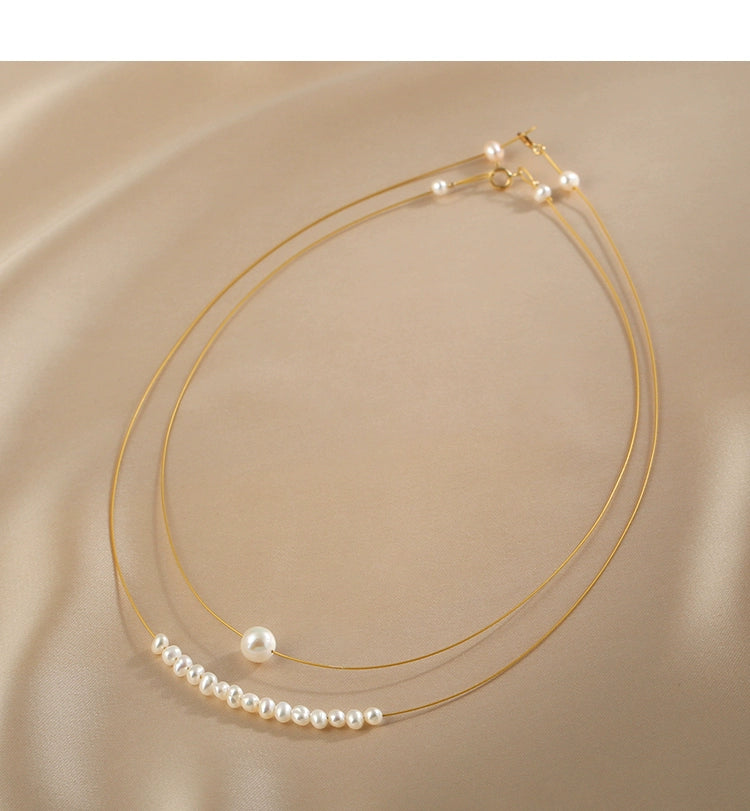 French retro natural pearl necklace female stacked wearing 14k gold collarbone chain Qixi Festival gift to girlfriend