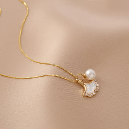 Ginkgo biloba pearl necklace women's jewelry design sense natural white fritillary exquisite