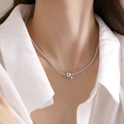 Pearl Necklace Ladies Single Pearl Flash Diamond Pendant S925 Sterling Silver