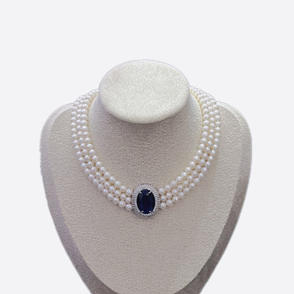 Sapphire Multi-layer Tian Fresh Water Pearl Necklace Princess Diana Lady King Collarbone
