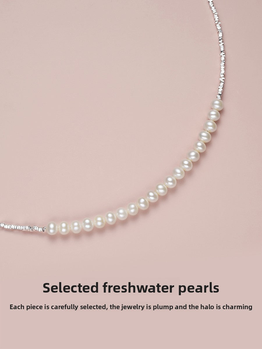 Pearl Necklace Women's Freshwater Strong Light Sterling Silver Shining Smile