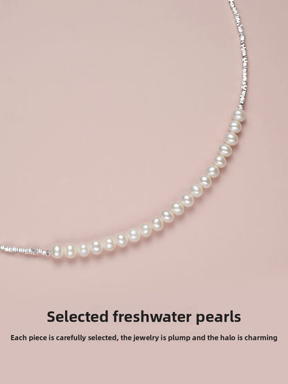 Pearl Necklace Women's Freshwater Strong Light Sterling Silver Shining Smile