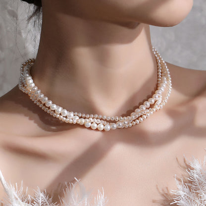 Multi-layer Twist Pearl Necklace Women's Natural Freshwater French Vintage Short Sweater Chain