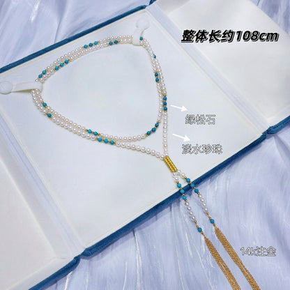 new product turquoise fringed design magnetic suction buckle tian ran freshwater pearl sweater chain long necklace
