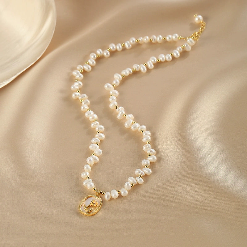 Rose Mirror Geometric Pendant Gypsy Natural Pearl Necklace Design Fairy Lady