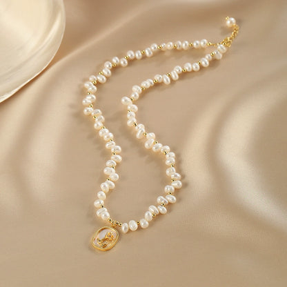 Rose Mirror Geometric Pendant Gypsy Natural Pearl Necklace Design Fairy Lady