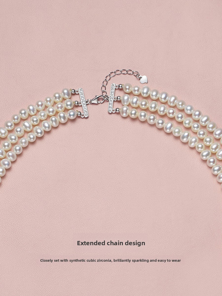 Pearl necklace women's 2025 new popular natural freshwater three-layer multi-layer sweater chain retro stacking