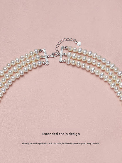 Pearl necklace women's 2025 new popular natural freshwater three-layer multi-layer sweater chain retro stacking