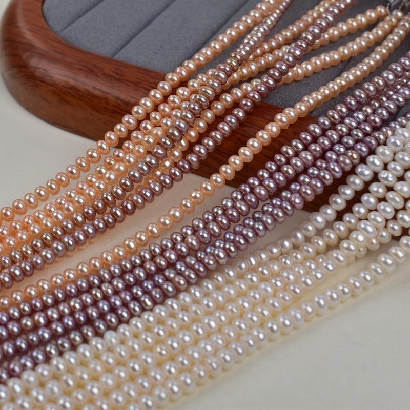 1227 new 4-5mm white powder purple thick flat beads, freshwater pearl loose beads pearl DIY handmade materials