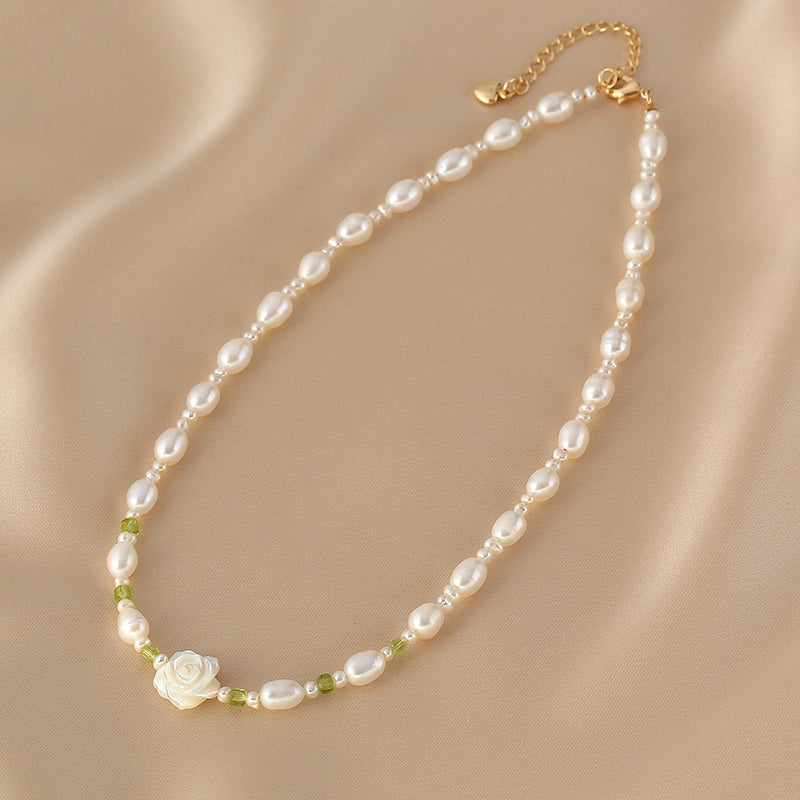 Natural freshwater pearl necklace female niche exquisite elegant camellia neck chain temperament simple collarbone chain