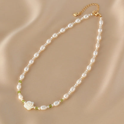 Natural freshwater pearl necklace female niche exquisite elegant camellia neck chain temperament simple collarbone chain