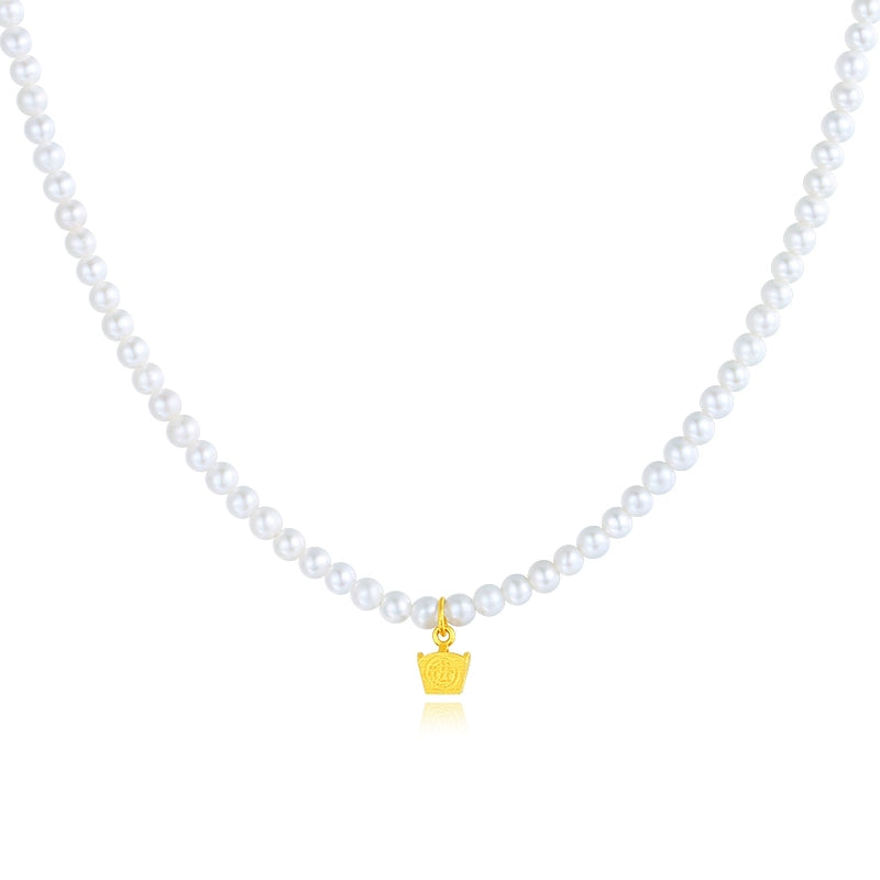 Pearl necklace women's daily gold pendant natural freshwater baby beads are round and thin