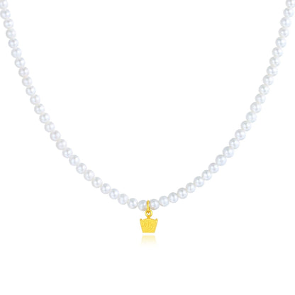 Pearl necklace women's daily gold pendant natural freshwater baby beads are round and thin