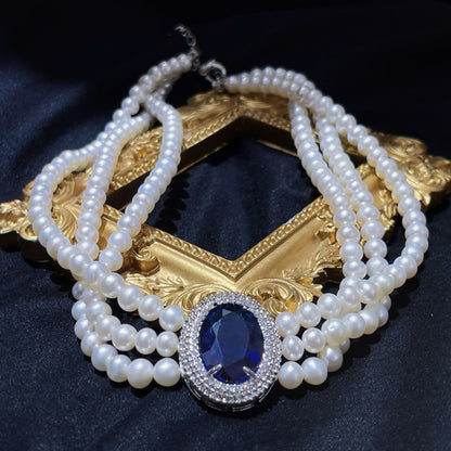 Sapphire Multi-layer Tian Fresh Water Pearl Necklace Princess Diana Lady King Collarbone