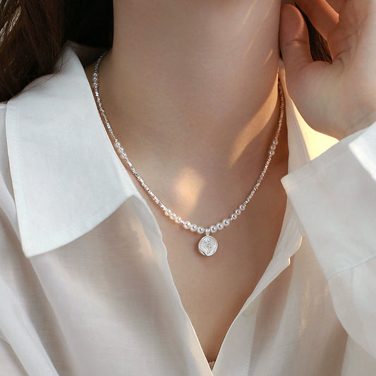 Natural Pearl Necklace Ladies S925 Silver Premium Drop Glaze Rose Flower Pendant